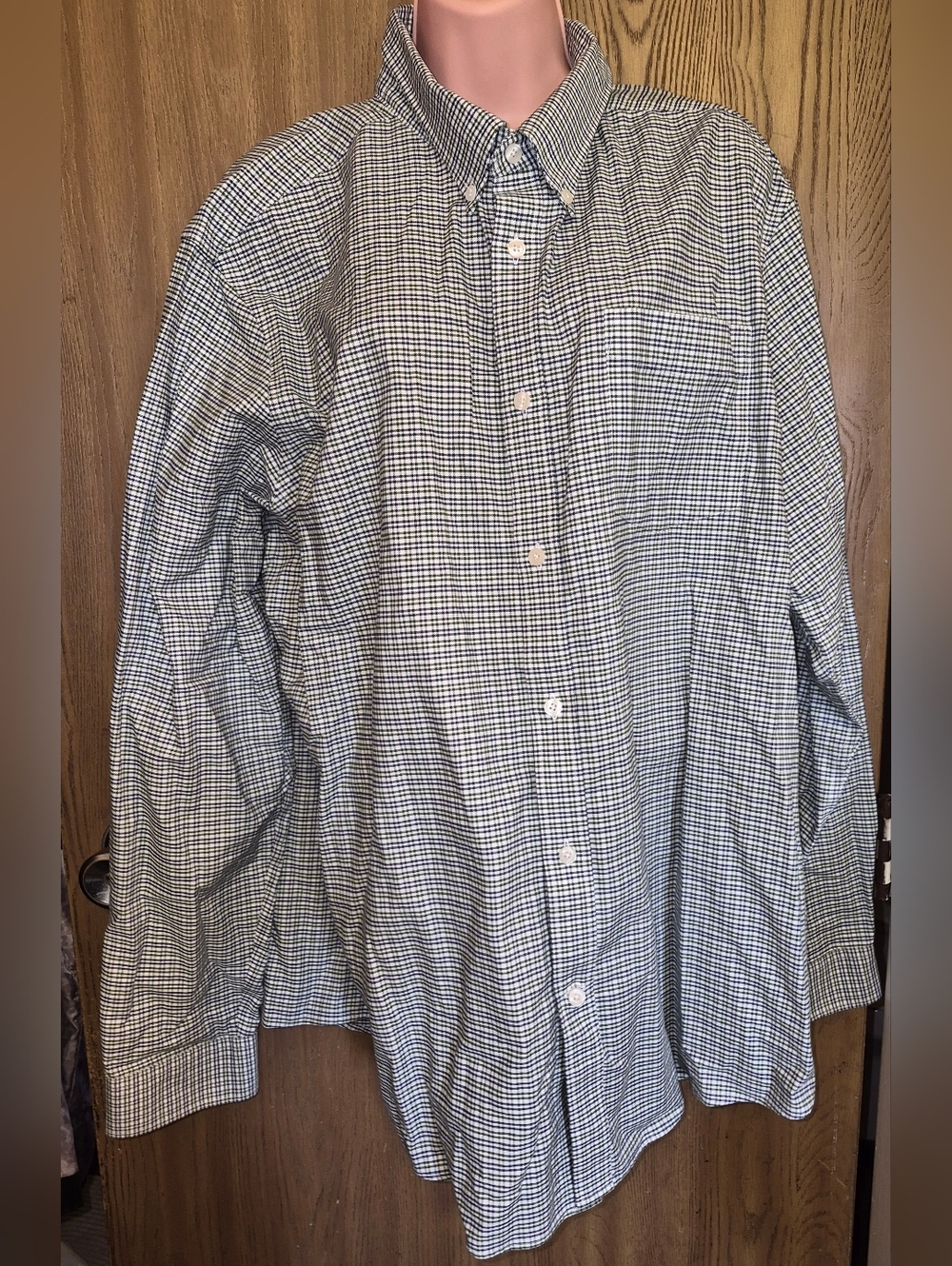 Eddie Bauer Shirt Men  XXL 2X Check Wrinkle Free Relaxed Fit LS  Button Down